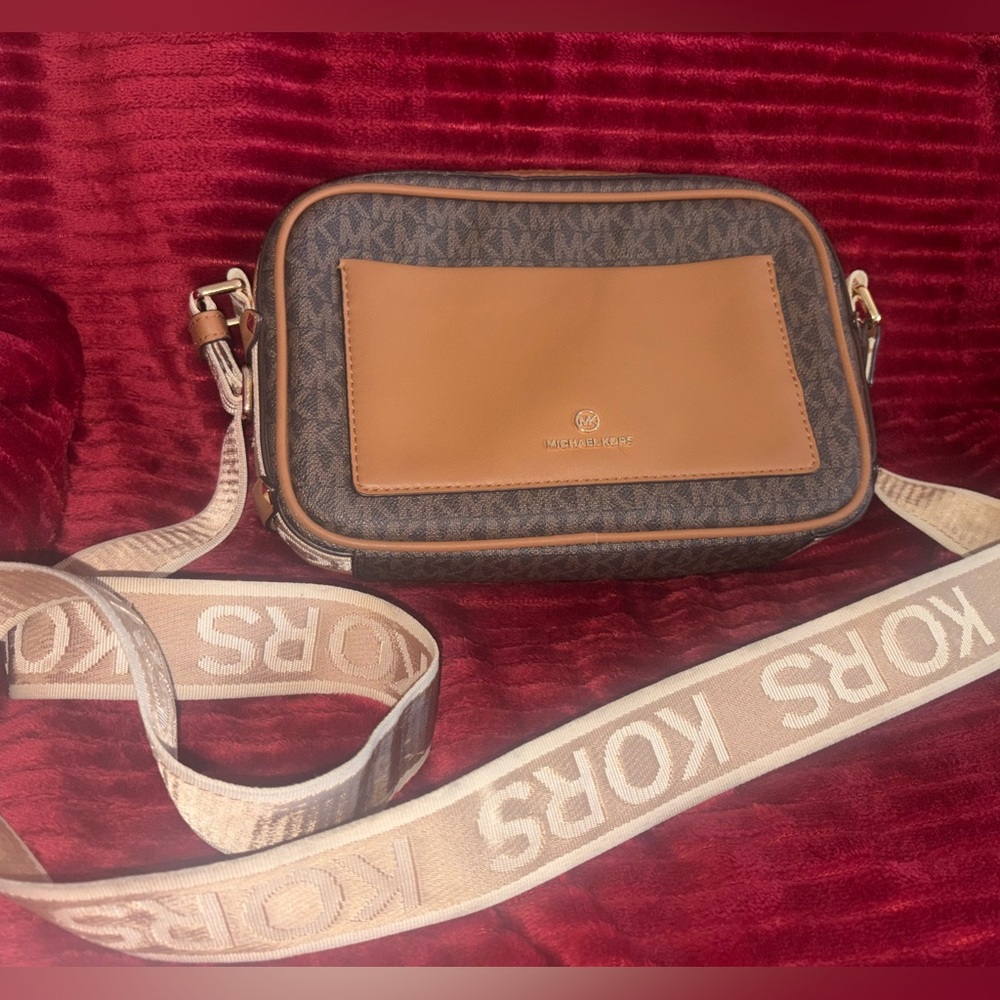 Michael Kors Tan and Brown Logo Crossbody